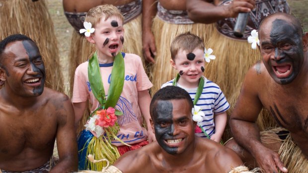 Children meet Vomo warriors and get into the island’s traditions