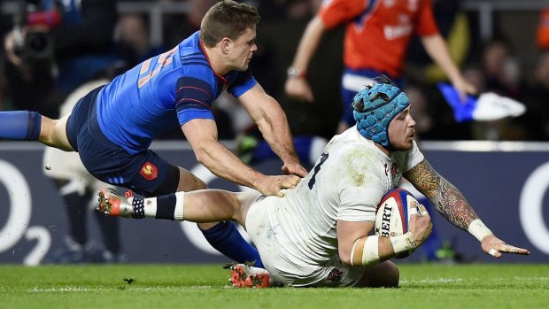 Not enough: Jack Nowell scores a try for England.