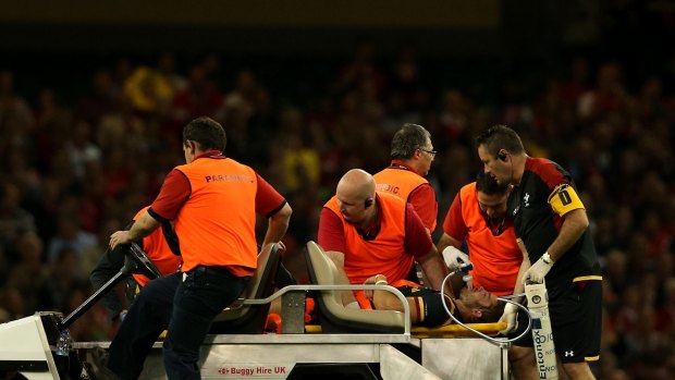 Massive blow: Leigh Halfpenny is stretchered off the field after suffering a leg injury during the International Match between Wales and Italy at Millennium Stadium.