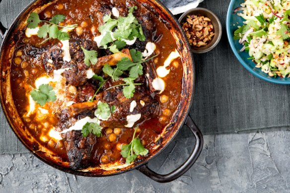 Three blue ducks' wintry lamb shanks (with cucumber salad).