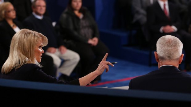 Moderator Martha Raddatz, left, speaks during the second US presidential debate at Washington University in St. Louis, Missouri.