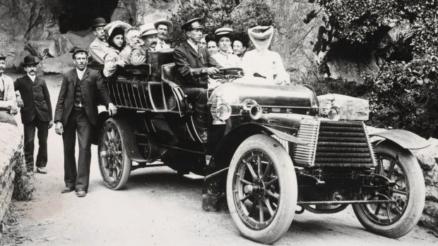 Turn of the century cave tour: Photo of a tourist group at the Jenolan Caves taken circa 1930.