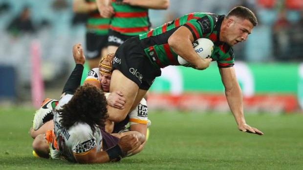 Battling: Sam Burgess and the Rabbitohs have been winless for more than two months.