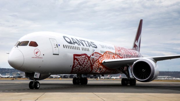 The Qantas 787-9 Dreamliner before taking off from Perth.