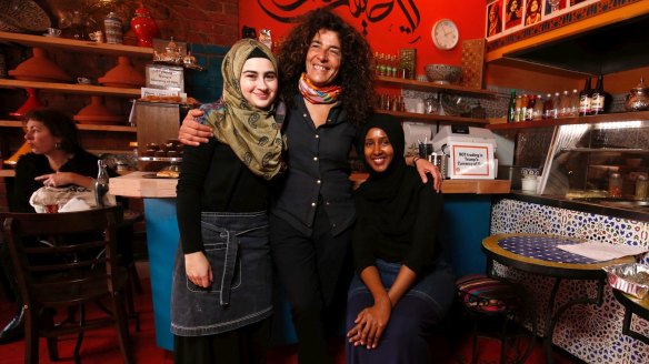 Hana Assifiri (centre) with Shaima El-Haouli and Mulki Ibahim at Moroccan Soup Bar Two Go.