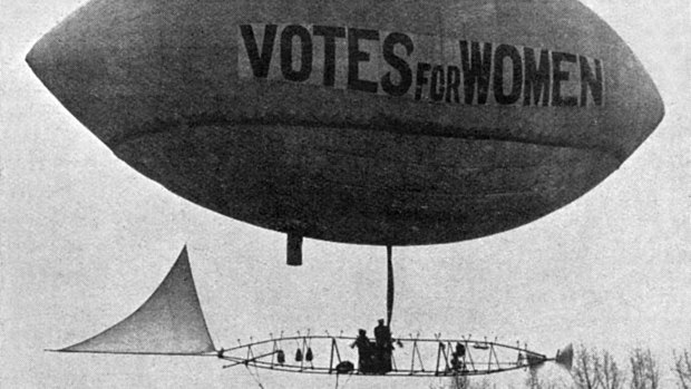 Muriel Matters and her air balloon intended to travel above the route of the royal procession for the opening of Parliament.