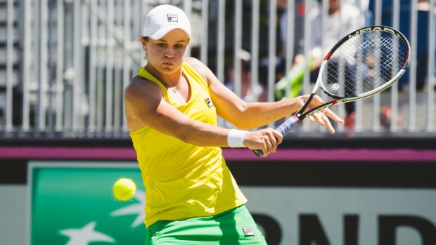 Australia's Ashleigh Barty won in three sets at the Canberra Tennis Centre.