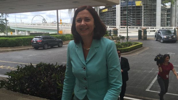 Labor leader Annastacia Palaszczuk arrives at Parliament House for her meeting with independent MP Peter Wellington. 