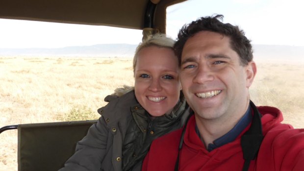 Danielle Fryday and her husband Nick on safari. They're running in the half marathon to raise money for endangered rhinos.