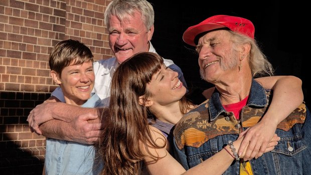 Dancers Miranda Wheen (left) and Anya McKee with their dancing dads, Alan and John.