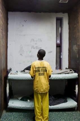 A 12-year-old juvenile in his windowless cell at Harrison County Juvenile Detention Centre in Biloxi, Mississippi.
