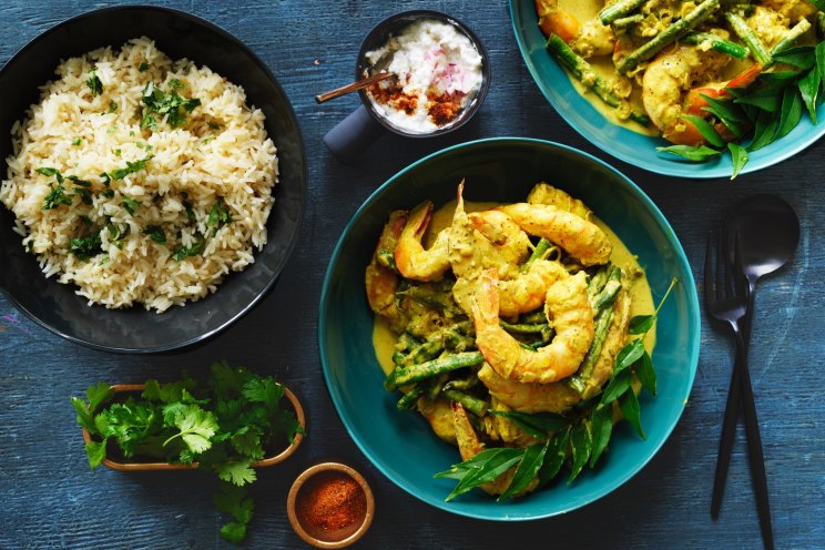 Sri Lankan prawn curry with coconut pol sambol