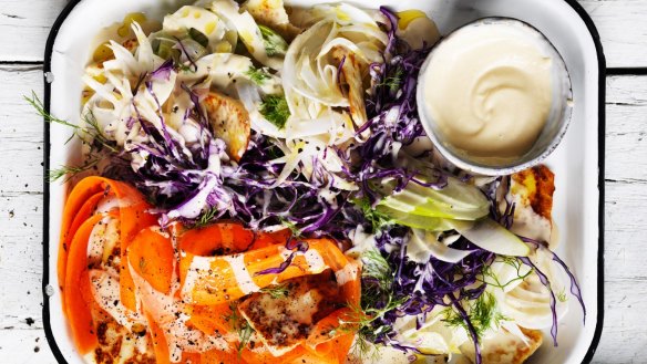 Colourful cabbage coleslaw.