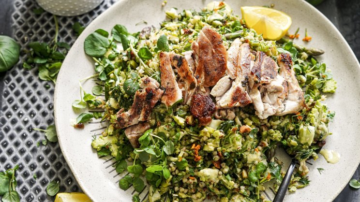 Grilled chicken with spring green tabbouleh and tarragon dressing-image