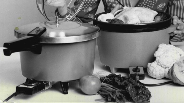 From the Fairfax Media archives: The humble Crock-Pot, pictured with a Namco electric pressure cooker, after the two products were unleashed on Australian households in 1975.