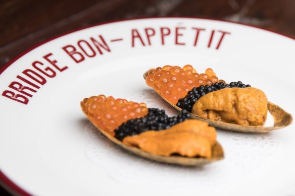 Roe boats with sea urchin, avruga​ and ocean trout roe.