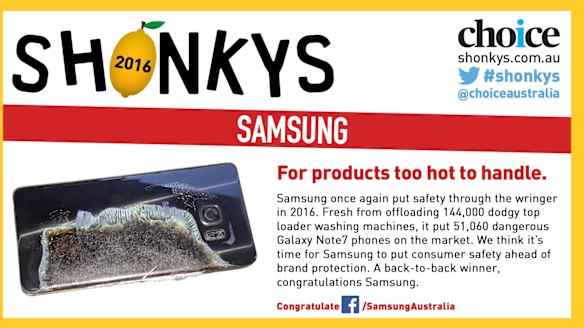 Samsung received an award for the Galaxy Note7.