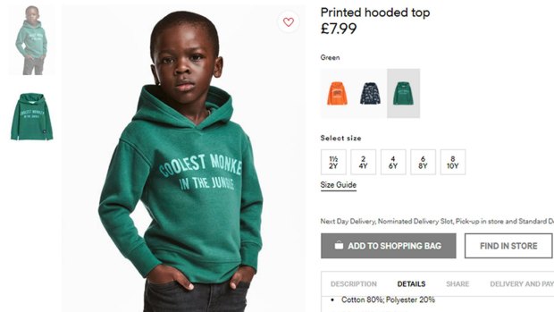 The advert for a hoodie by H&M featured a child wearing a 'monkey' hoodie.