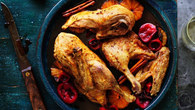 Deep-fried duck with plum and orange sauce recipe-image