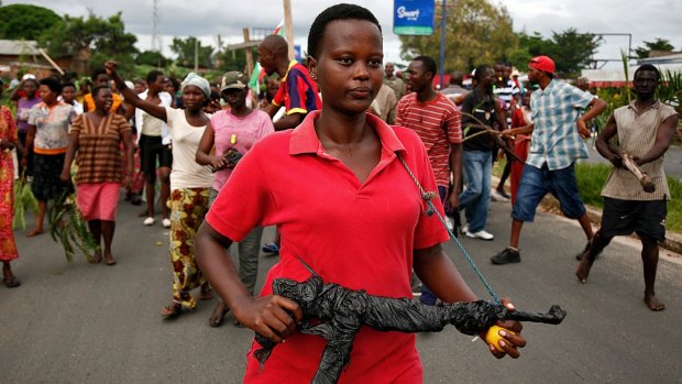 Demonstrators take part in a protest in Bujumbura, Burundi, on Wednesday.