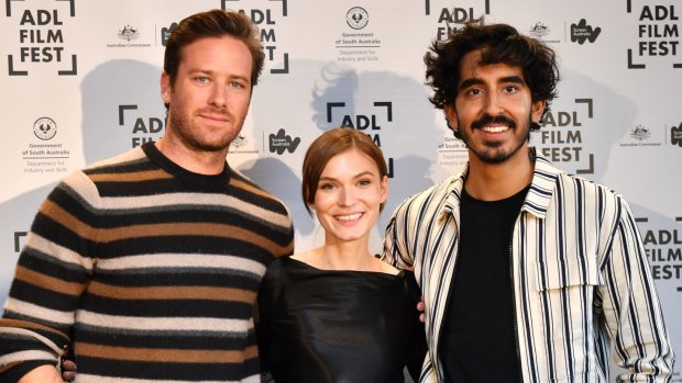 Patel with Hotel Mumbai co-stars Armie Hammer and Tilda Cobham-Hervey at the film's Australian premiere at the Adelaide Film Festival in October. 