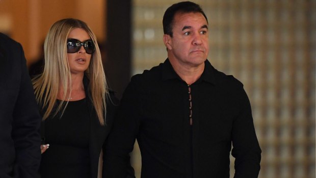 Former champion boxer Jeff Fenech with his wife Suzee at Sydney's Downing Centre Local Court on Monday.