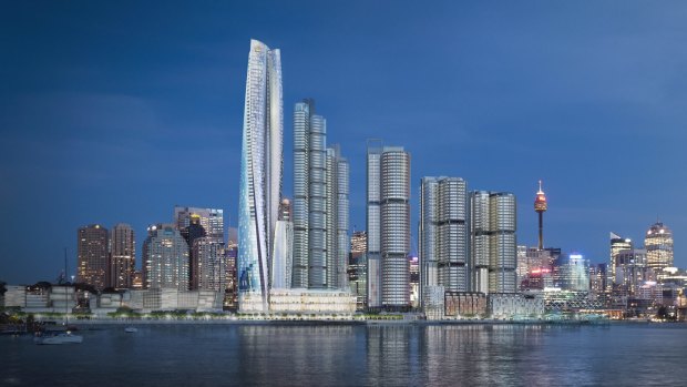 An artist's impression of Crown Resorts' proposed casino, hotel, apartment building at Barangaroo