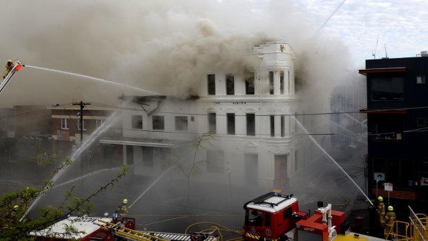 Firefighters battle the blaze at the Albion Hotel in October 2015.