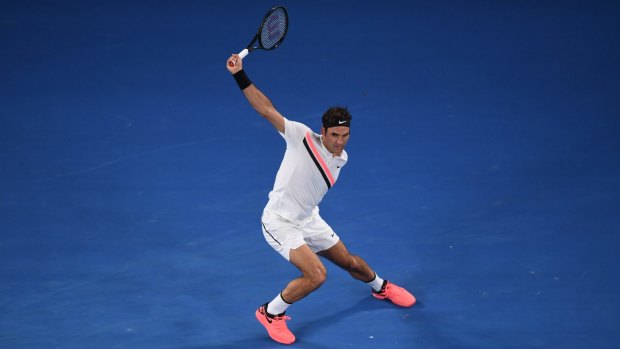 In the swing: Roger Federer in action against Jan-Lennard Struff of Germany during round two.