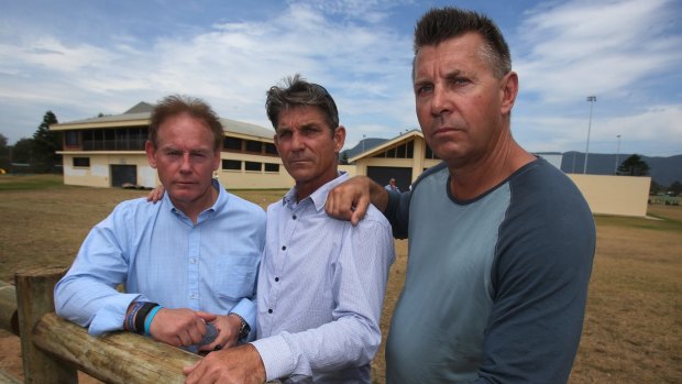Ricki, Paul and Stephen Grimmer (left to right) at Fairy Meadow Surf Club on Monday.