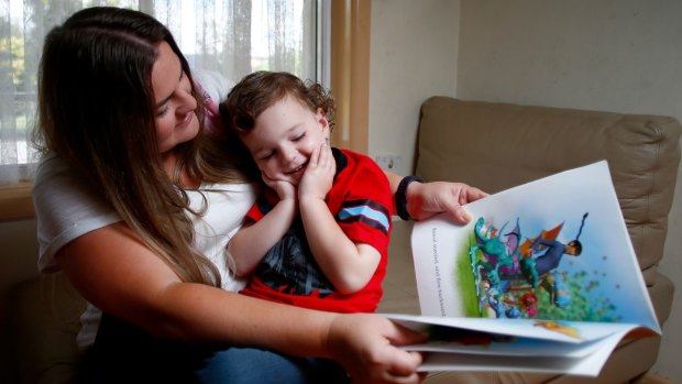 "We try to do it everyday": Rebecca Armodoros reading to her son Noah, 4, who will begin school soon. 