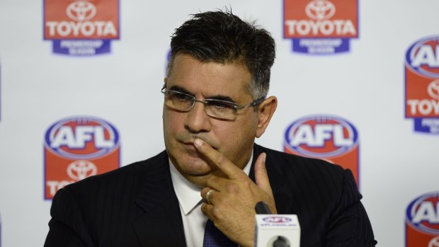 Andrew Demetriou announces his imminent resignation in March last year.