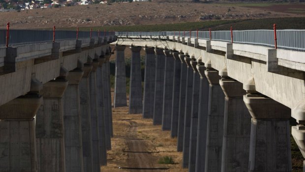 A view of the bridge in construction for the planned high speed train between Tel Aviv and Jerusalem.
