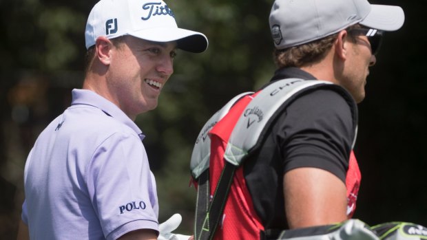 Relaxed: Justin Thomas on his way to the biggest payday in golf.