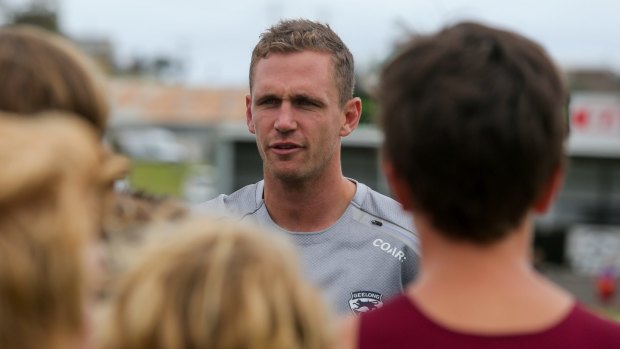 Selwood with junior footballers in Warrnambool the day before he was nabbed speeding last month.