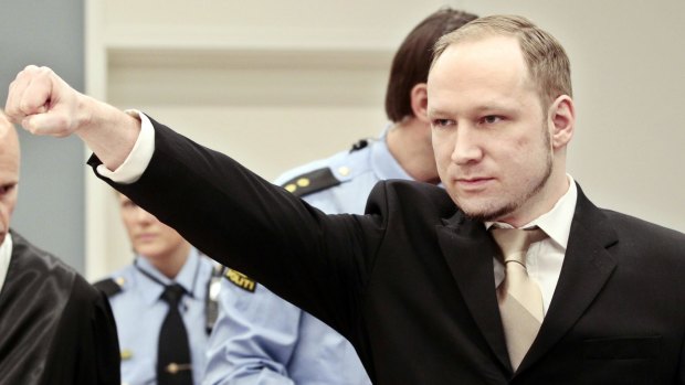 Mass killer Anders Behring Breivik gestures in a courtroom in Oslo, Norway, in 2012. 