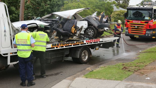 The car hit a power pole just seconds after the chase started.