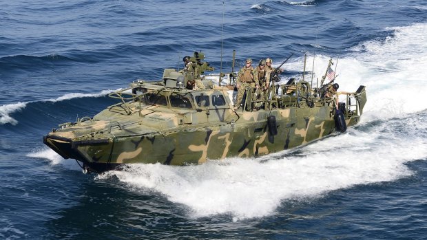 A Riverine Command Boat from Coastal Riverine Squadron in the Persian Gulf. 