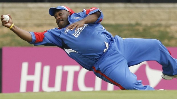 Bermuda cricketer Dwayne Leverock takes a famous catch at the 2007 World Cup