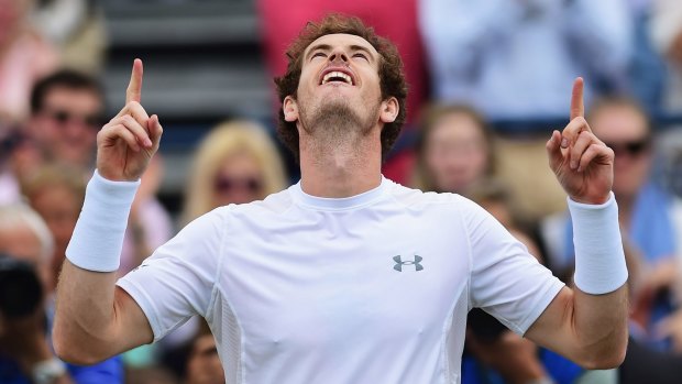 Andy Murray celebrates victory over Kevin Anderson.