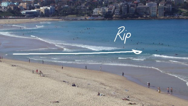 An image from the Jason Markland documentary on rip currents shows how to identify a rip.