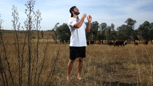 Family roots: Tigers fullback James Tedesco at home on his family's farm at Menangle in Sydney.