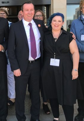 WA Premier Mark McGowan with sex abuse survivor Kirsty Pratt.