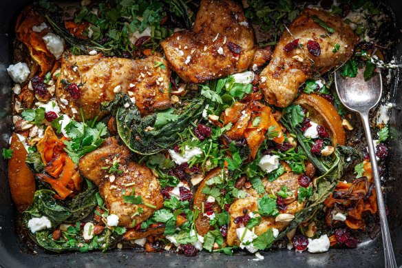 This chicken shawarma is a one-tray wonder.