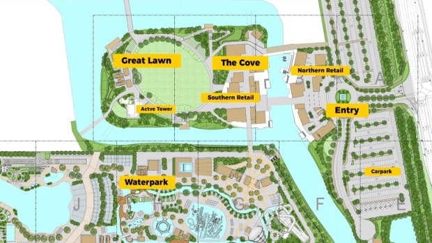 The plan shows the different areas of the ambitious theme park.
