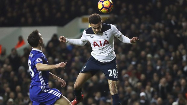 Rising high: Alli scores from an uncontested header.