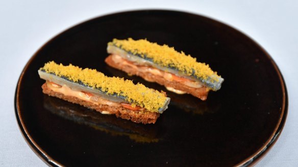 Sardine escabeche topped with bottarga.