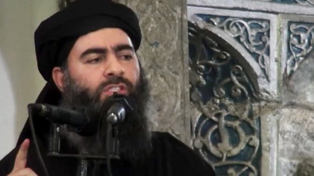 Leader of the Islamic State group, Abu Bakr al-Baghdadi, reportedly announcing his "caliphate" at the al-Nuri Mosque in Iraq.