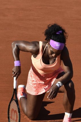 Serena Williams rests in between points at the French Open. 