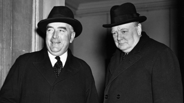 Robert Menzies, left, with Winston Churchill in London during the early part of World War II.